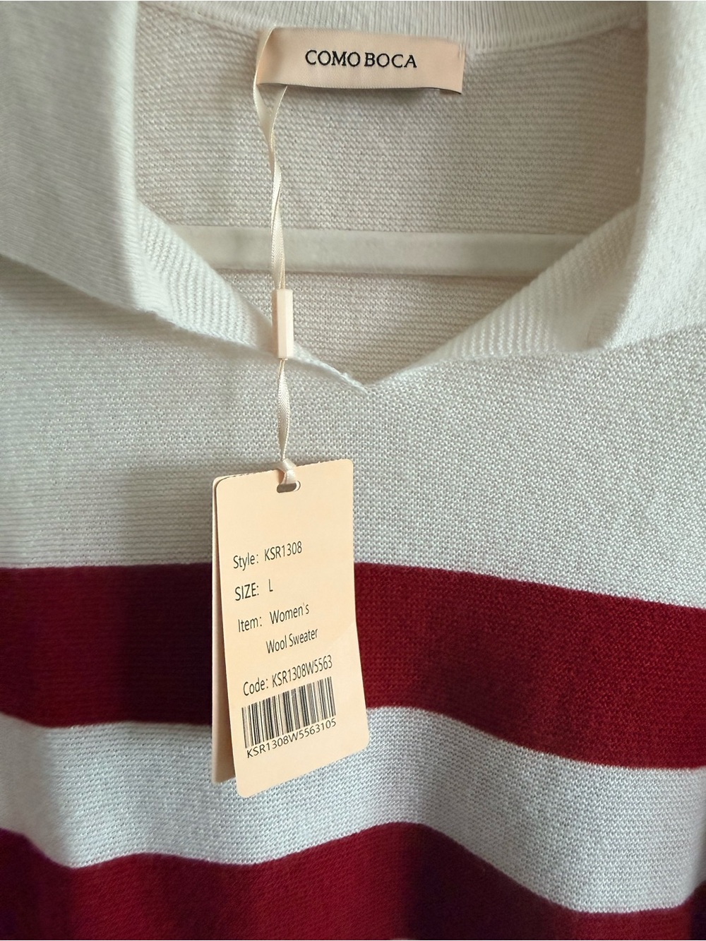 NWT Como Boca & Red Striped V-Neck Collared Sweater - Large - Picture 2 of 4